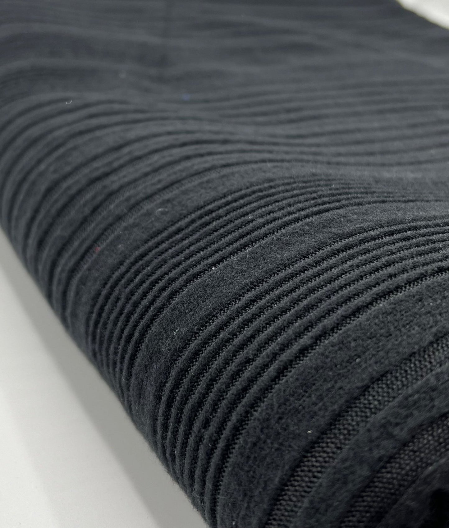 Black Wide Soft Brushed Cosy Wide Rib Stretch Fabric - T9 Fabrics