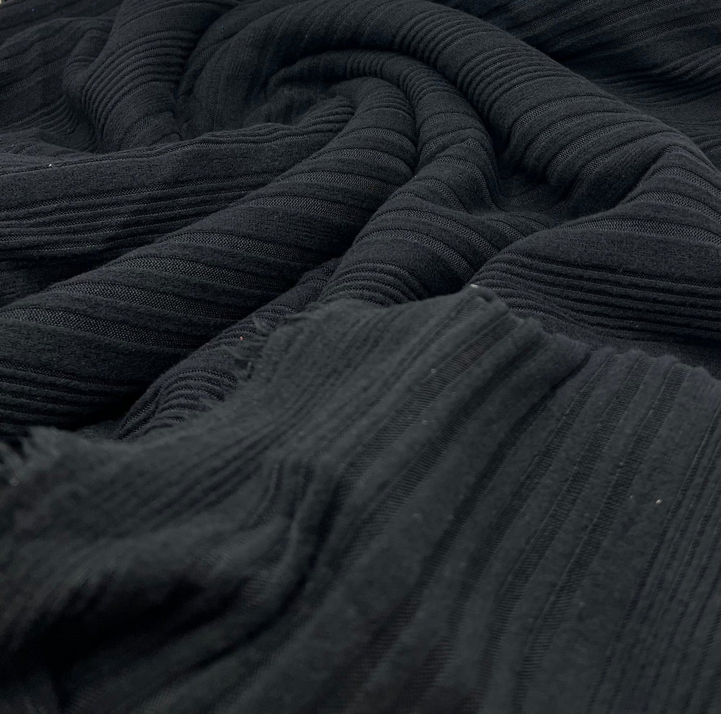 Black Wide Soft Brushed Cosy Wide Rib Stretch Fabric - T9 Fabrics