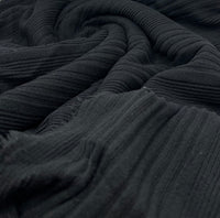 Black Wide Soft Brushed Cosy Wide Rib Stretch Fabric - T9 Fabrics