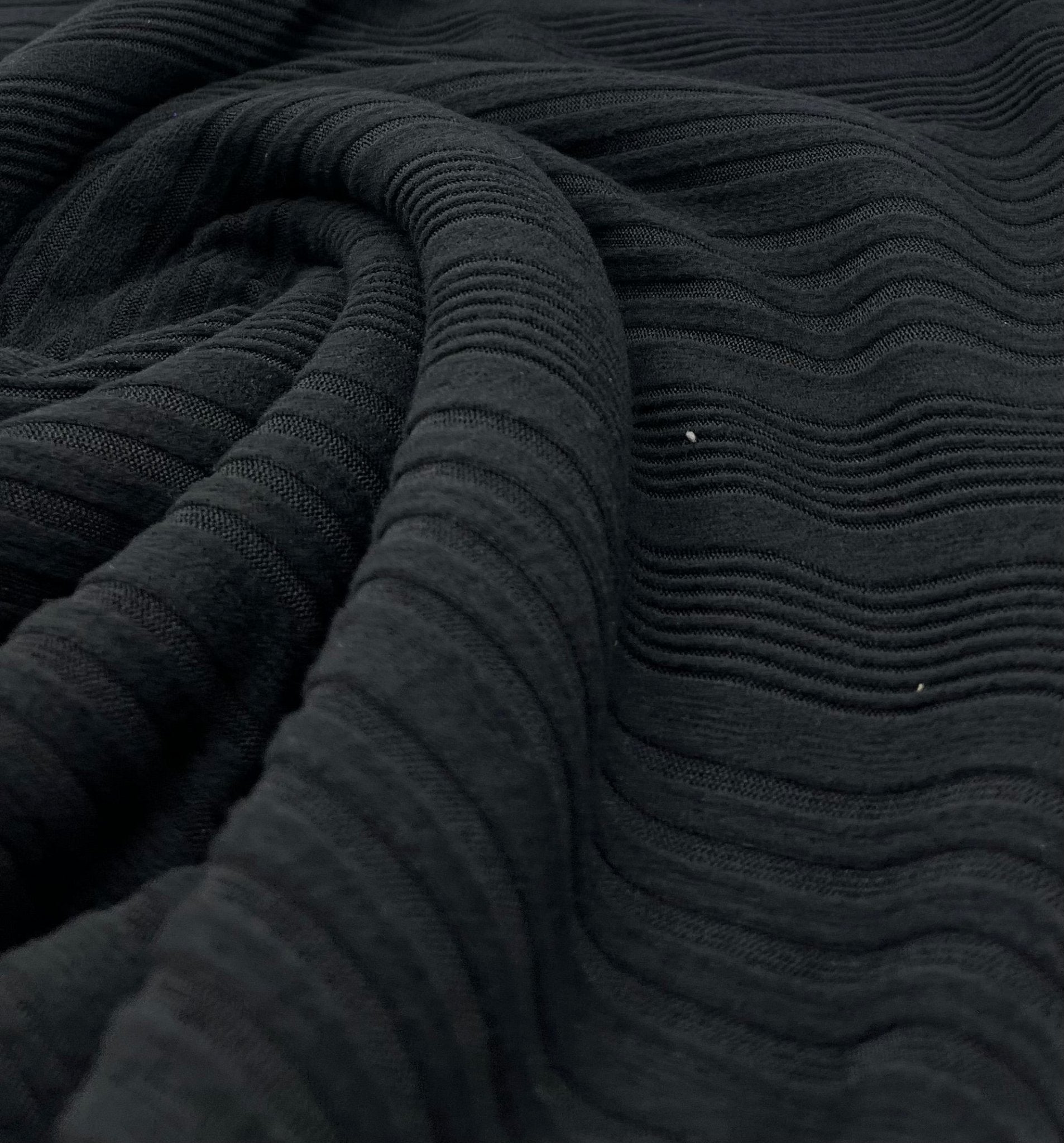 Black Wide Soft Brushed Cosy Wide Rib Stretch Fabric - T9 Fabrics