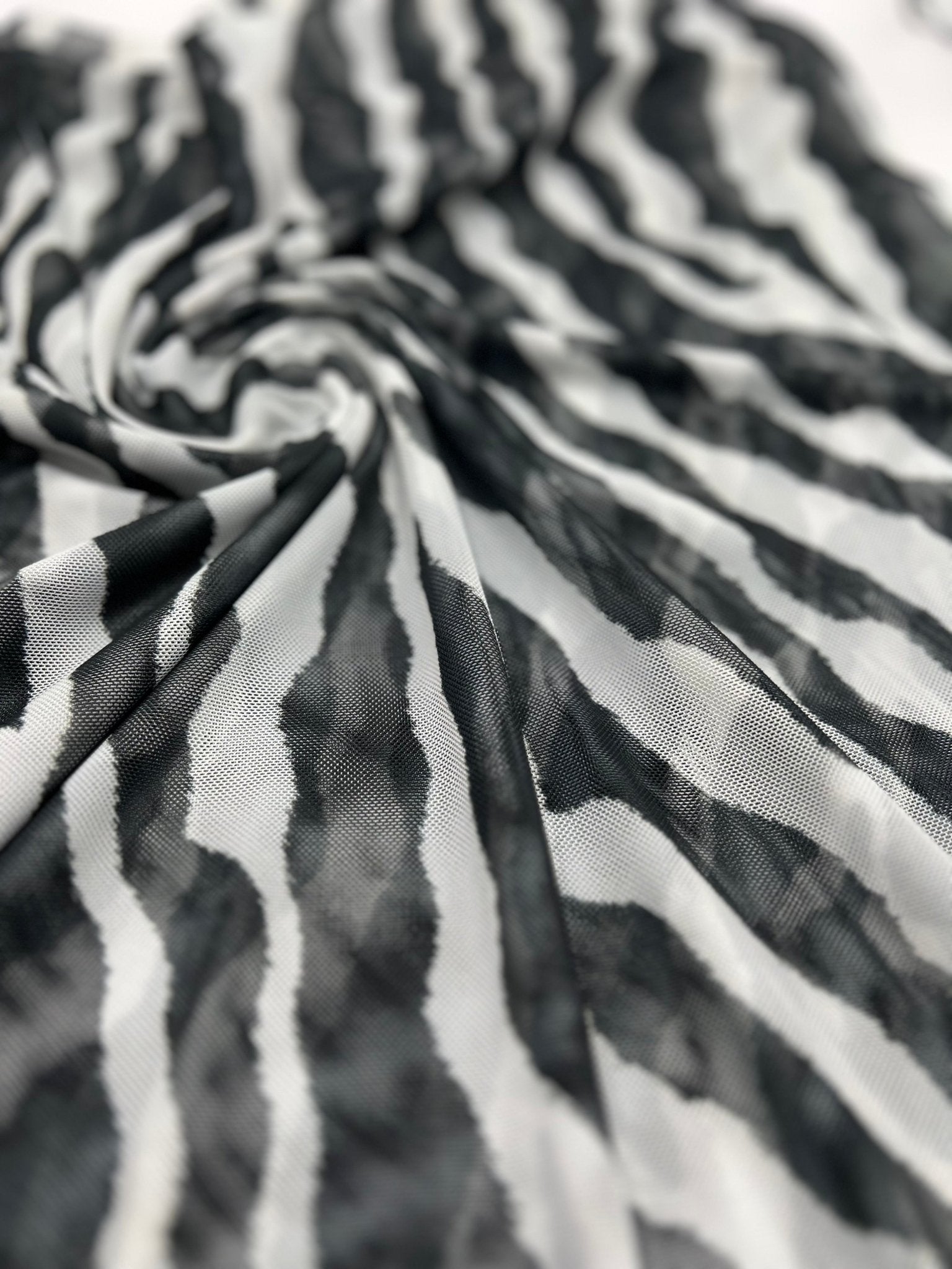 Black Zebra Print Mesh Fabric 2 Way Stretch - T9 Fabrics