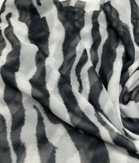 Black Zebra Print Mesh Fabric 2 Way Stretch - T9 Fabrics
