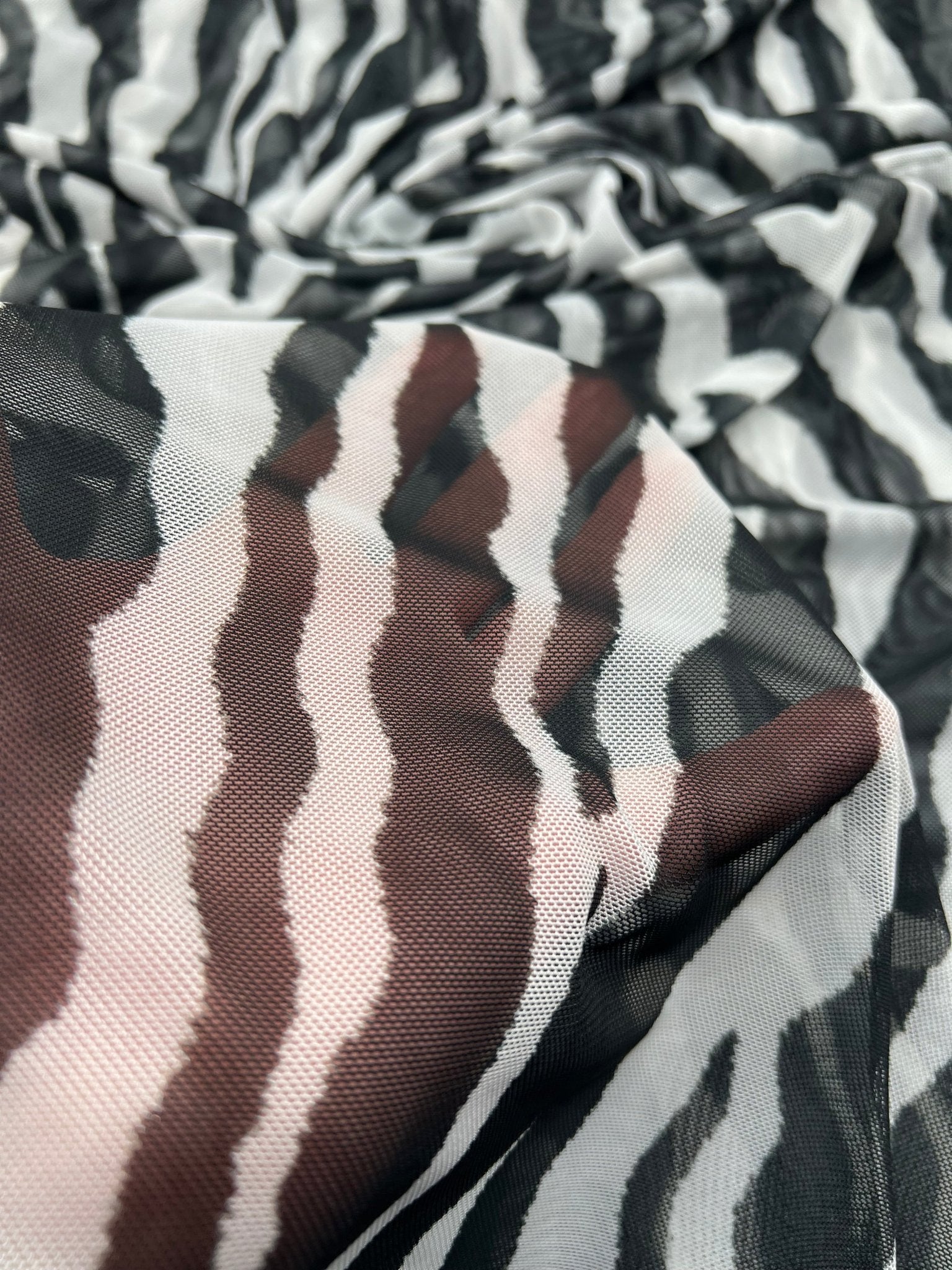 Black Zebra Print Mesh Fabric 2 Way Stretch - T9 Fabrics