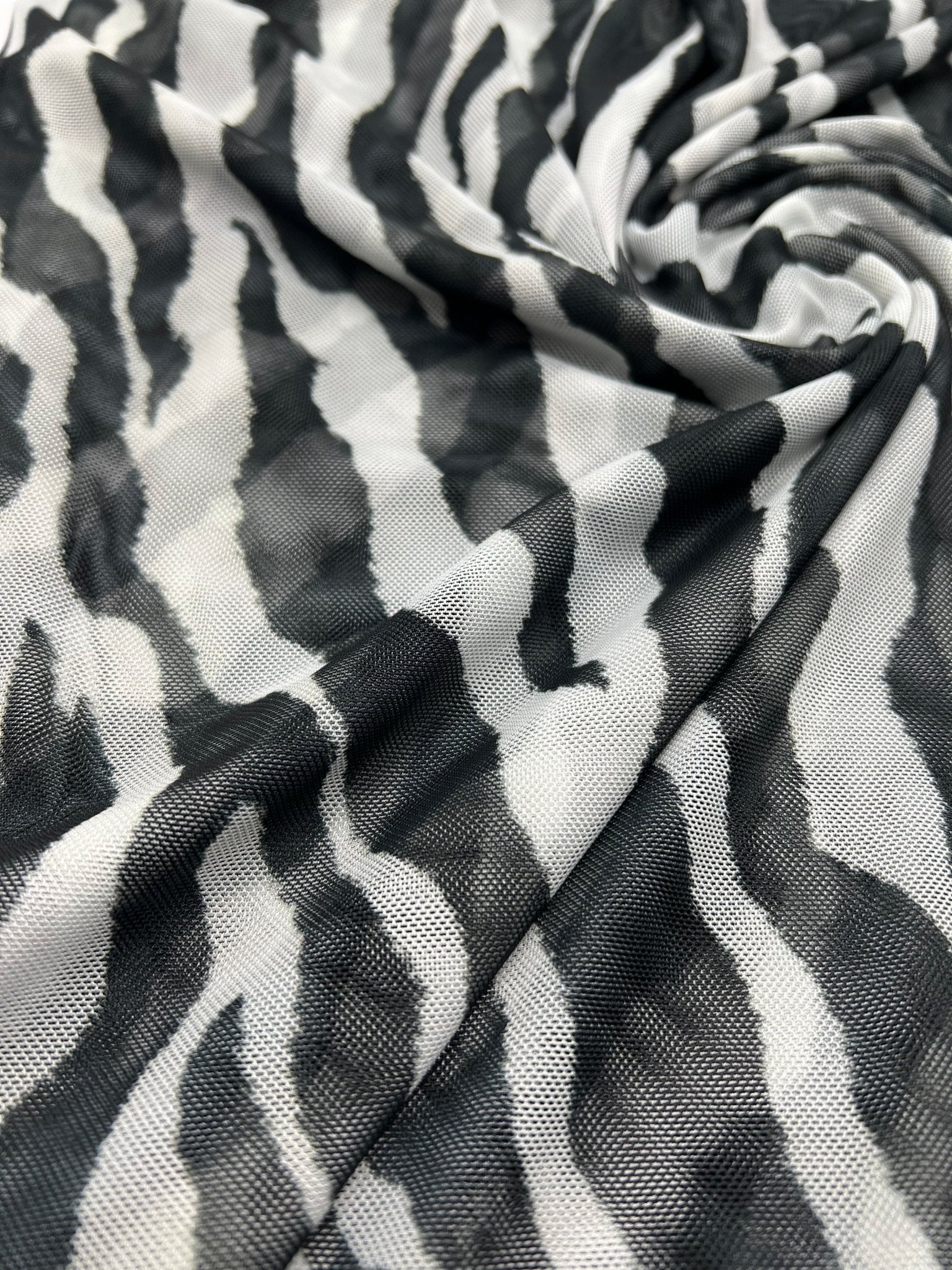 Black Zebra Print Mesh Fabric 2 Way Stretch - T9 Fabrics