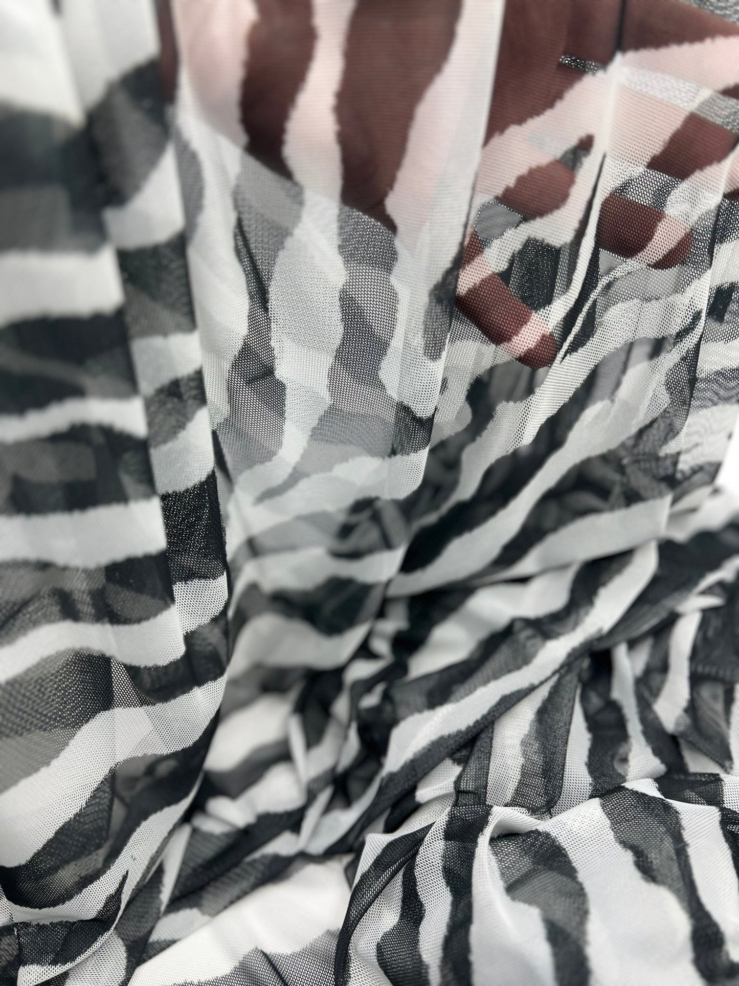 Black Zebra Print Mesh Fabric 2 Way Stretch - T9 Fabrics