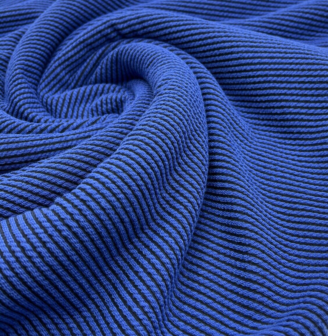 Blue & Black Crinkle Rib Stretch Fabric - T9 Fabrics