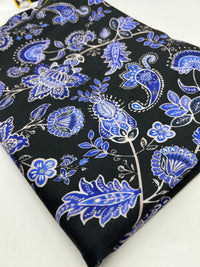 Blue Black Print Floral Print ITY Fabric 2 Way Stretch - T9 Fabrics