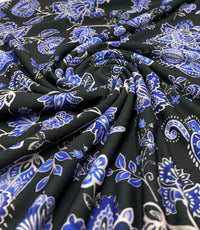 Blue Black Print Floral Print ITY Fabric 2 Way Stretch - T9 Fabrics