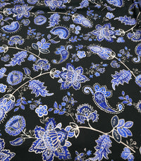 Blue Black Print Floral Print ITY Fabric 2 Way Stretch - T9 Fabrics