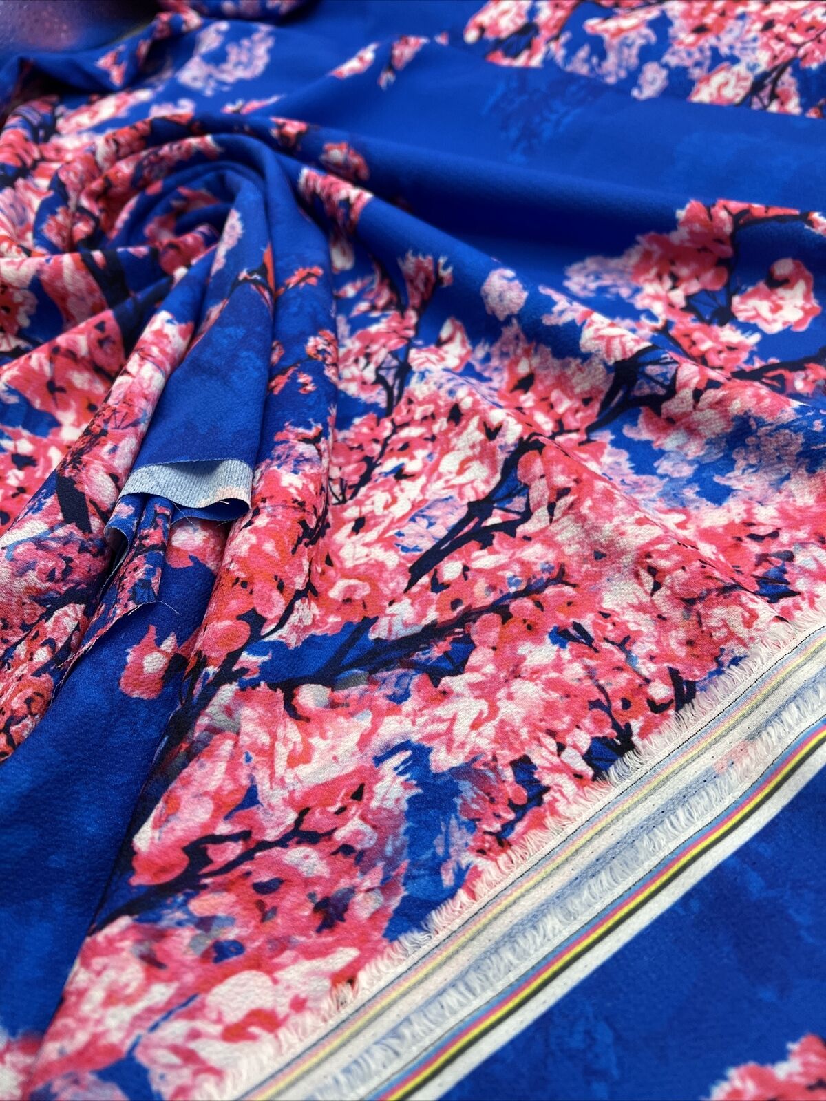 Blue Blossom Print Chiffon Fabric - T9 Fabrics