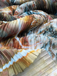 Blue Brown Mix Printed Plisse Pleated Stretch Fabric - T9 Fabrics