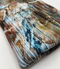 Blue Brown Mix Printed Plisse Pleated Stretch Fabric - T9 Fabrics