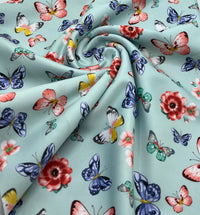 Blue Butterfly Print Plain Scuba Fabric - T9 Fabrics