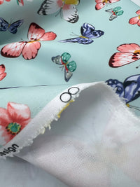 Blue Butterfly Print Plain Scuba Fabric - T9 Fabrics