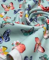 Blue Butterfly Print Plain Scuba Fabric - T9 Fabrics