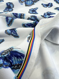 Blue Butterfly Printed Scuba Crepe Jersey Fabric 4 Way Stretch - T9 Fabrics