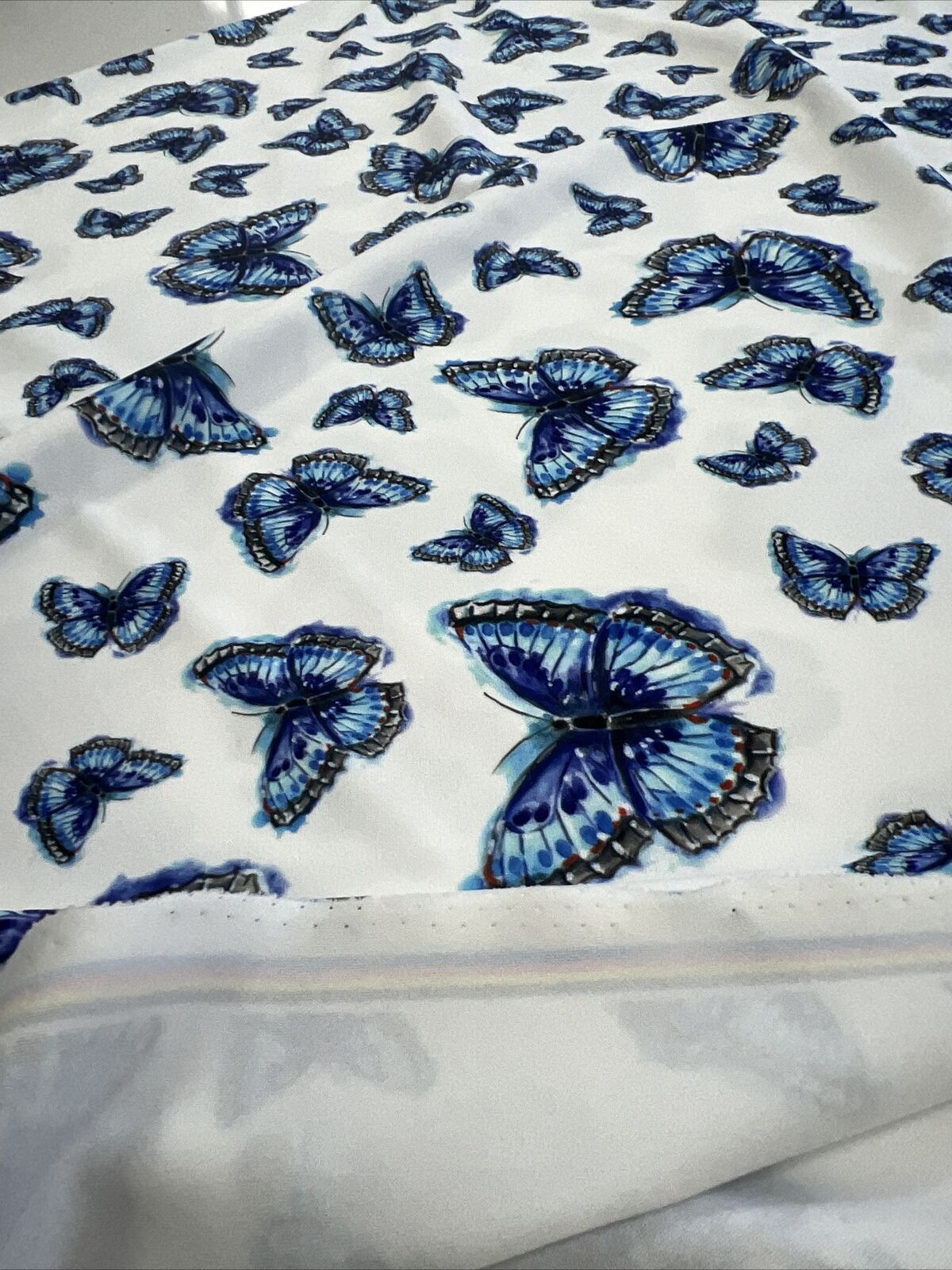 Blue Butterfly Printed Scuba Crepe Jersey Fabric 4 Way Stretch - T9 Fabrics