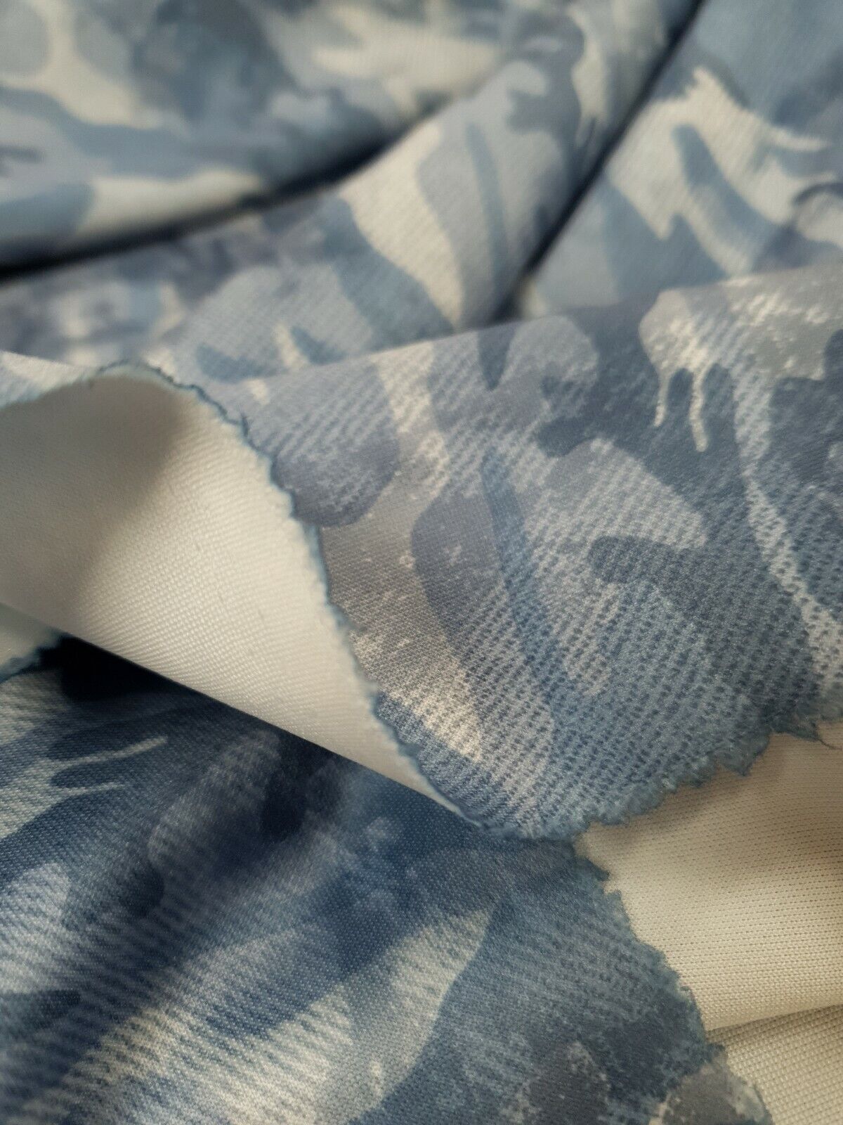 Blue Camo Printed Plain Scuba Fabric - T9 Fabrics