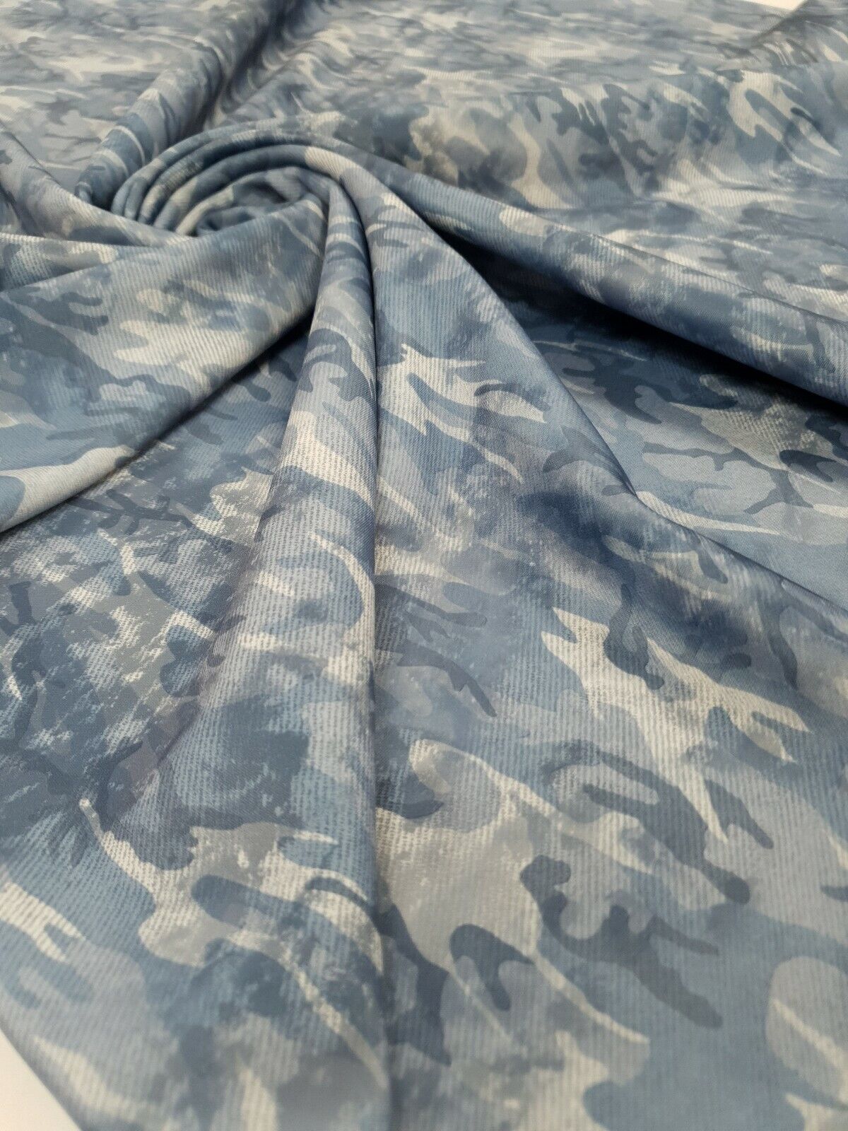 Blue Camo Printed Plain Scuba Fabric - T9 Fabrics