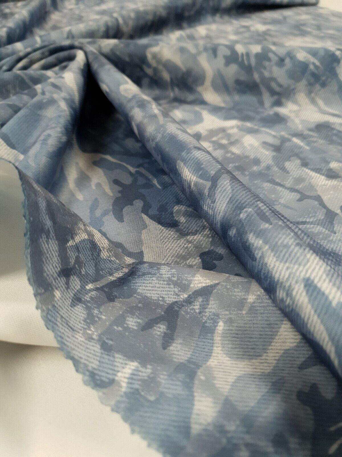 Blue Camo Printed Plain Scuba Fabric - T9 Fabrics