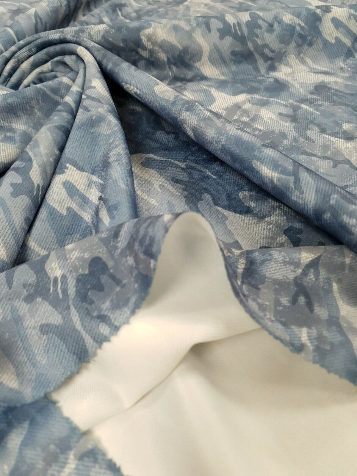 Blue Camo Printed Plain Scuba Fabric - T9 Fabrics