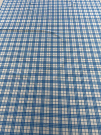 Blue Check Printed Scuba Crepe Jersey Fabric 4 Way Stretch - T9 Fabrics