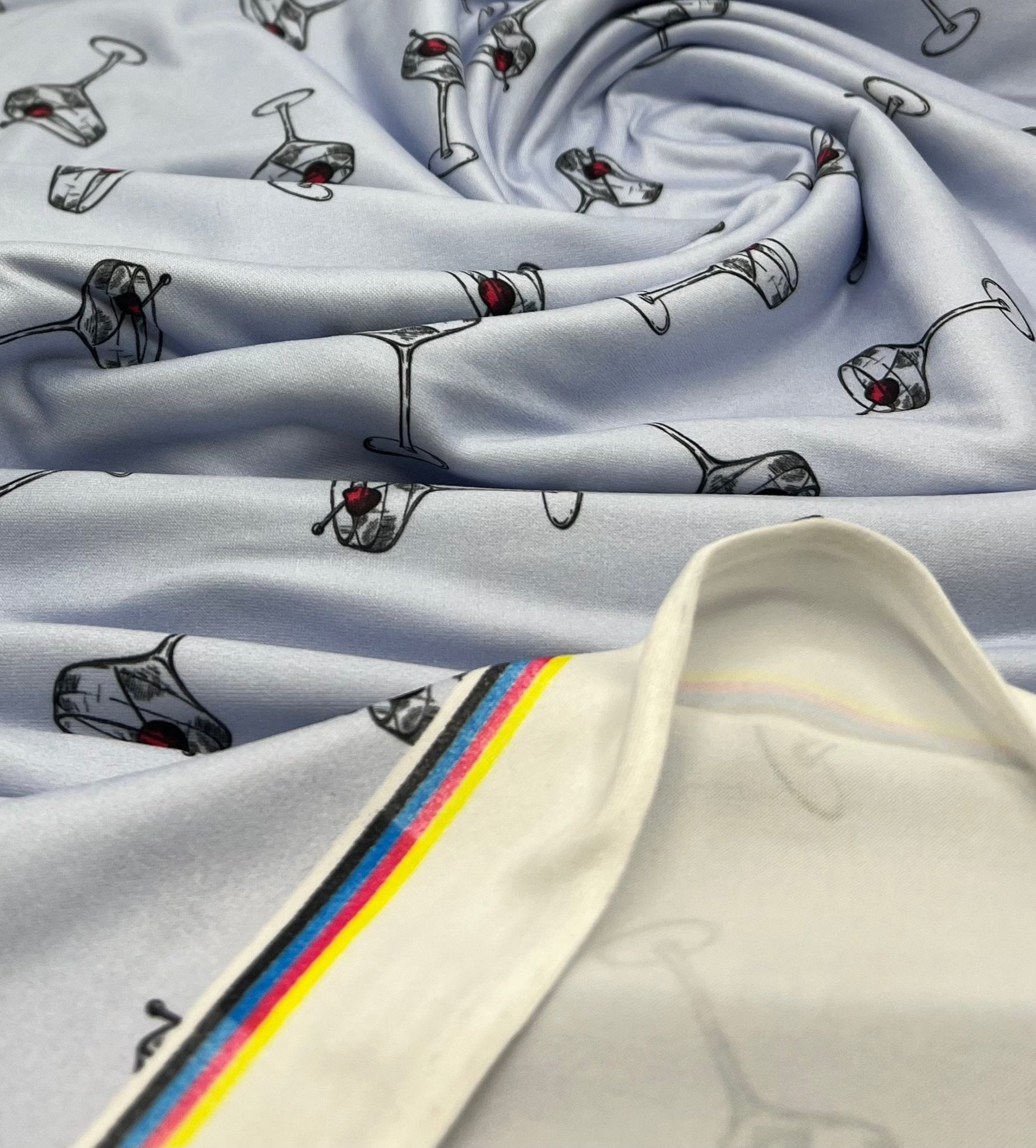 Blue Cocktail Super Soft Print Spun Poly Stretch Fabric - T9 Fabrics
