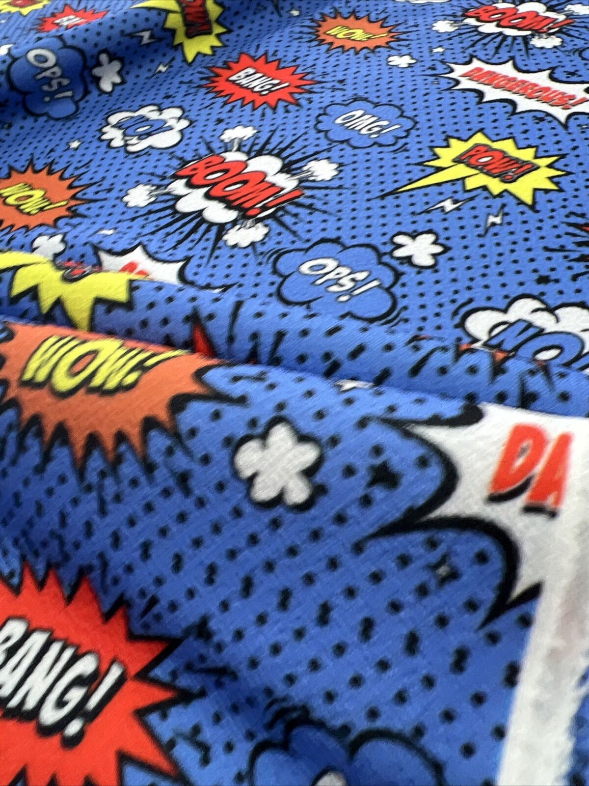 Blue Comic Print Liverpool Stretch Fabric - T9 Fabrics