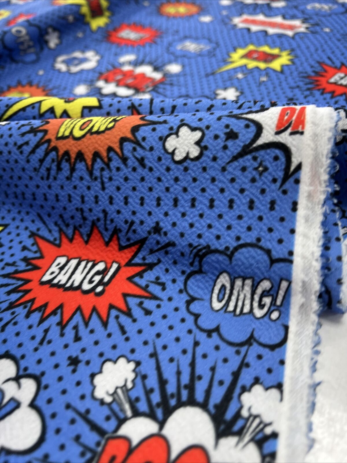 Blue Comic Print Liverpool Stretch Fabric - T9 Fabrics