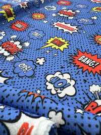 Blue Comic Print Liverpool Stretch Fabric - T9 Fabrics