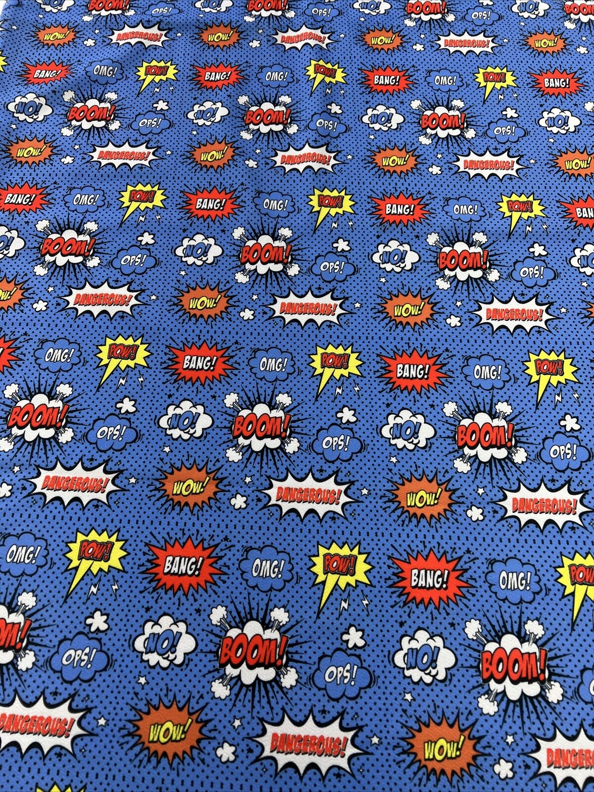 Blue Comic Print Liverpool Stretch Fabric - T9 Fabrics