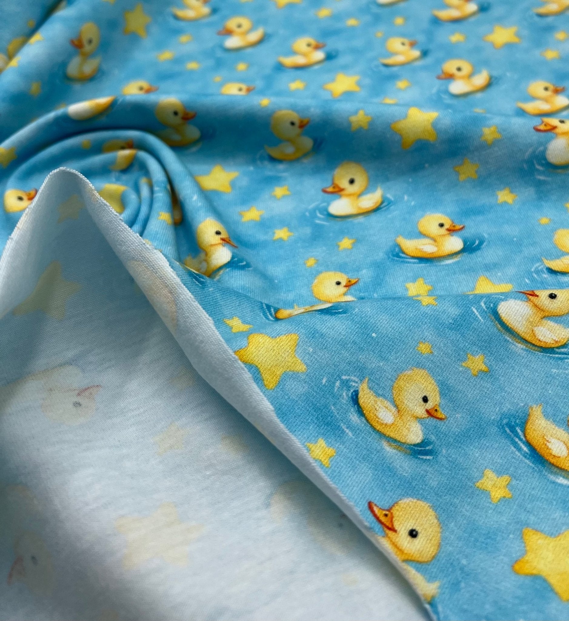 Blue Ducks Print Cotton Stretch Jersey 200 GSM 95/5 Lycra 4 Way Stretch - T9 Fabrics