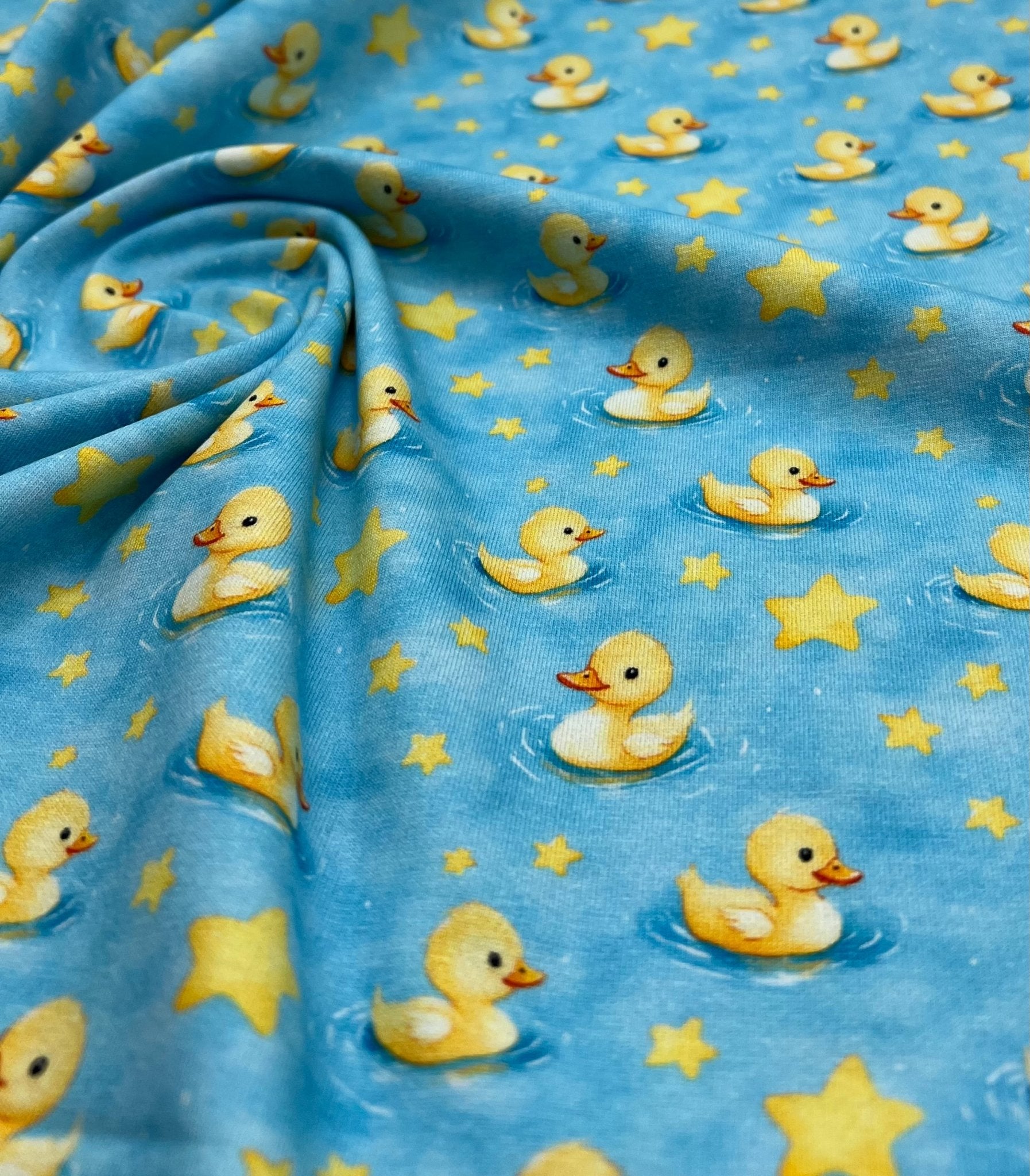 Blue Ducks Print Cotton Stretch Jersey 200 GSM 95/5 Lycra 4 Way Stretch - T9 Fabrics
