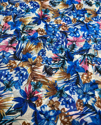 Blue Floral Lightweight Crepe Non Stretch Fabric - T9 Fabrics