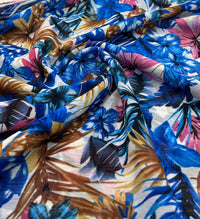 Blue Floral Lightweight Crepe Non Stretch Fabric - T9 Fabrics