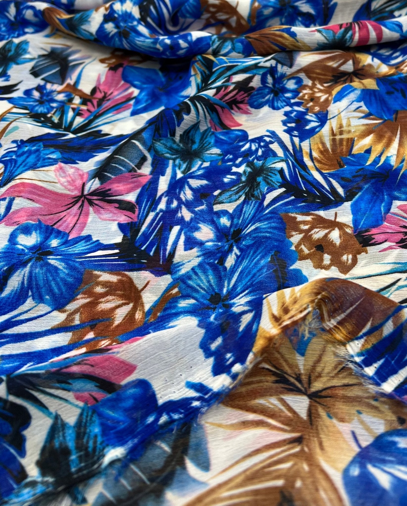 Blue Floral Lightweight Crepe Non Stretch Fabric - T9 Fabrics