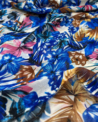 Blue Floral Lightweight Crepe Non Stretch Fabric - T9 Fabrics