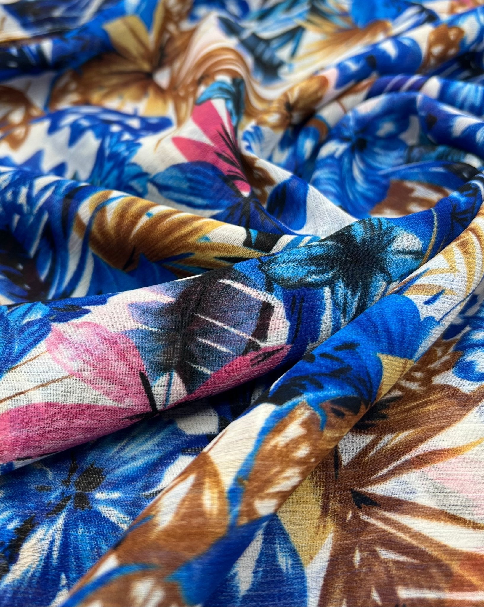Blue Floral Lightweight Crepe Non Stretch Fabric - T9 Fabrics
