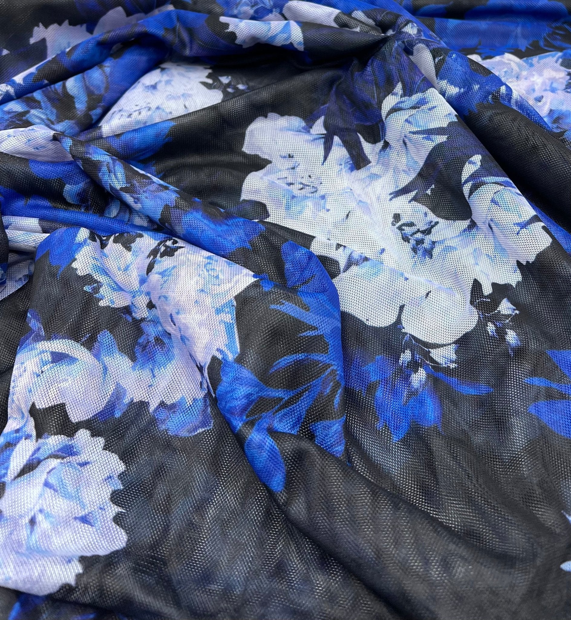 Blue Floral Mix Mesh Fabric Stretch - T9 Fabrics