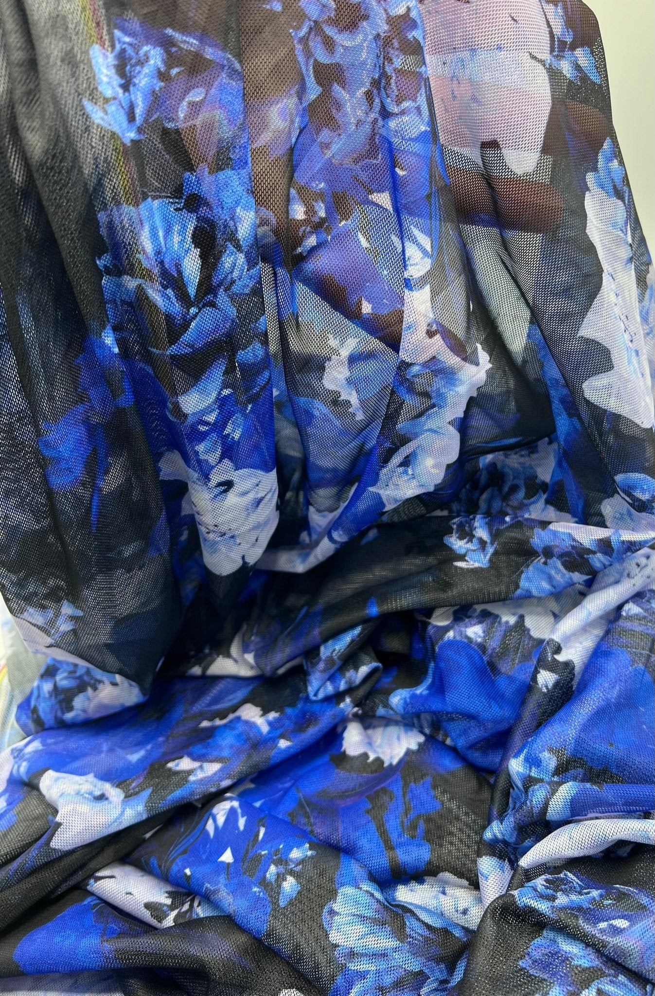 Blue Floral Mix Mesh Fabric Stretch - T9 Fabrics