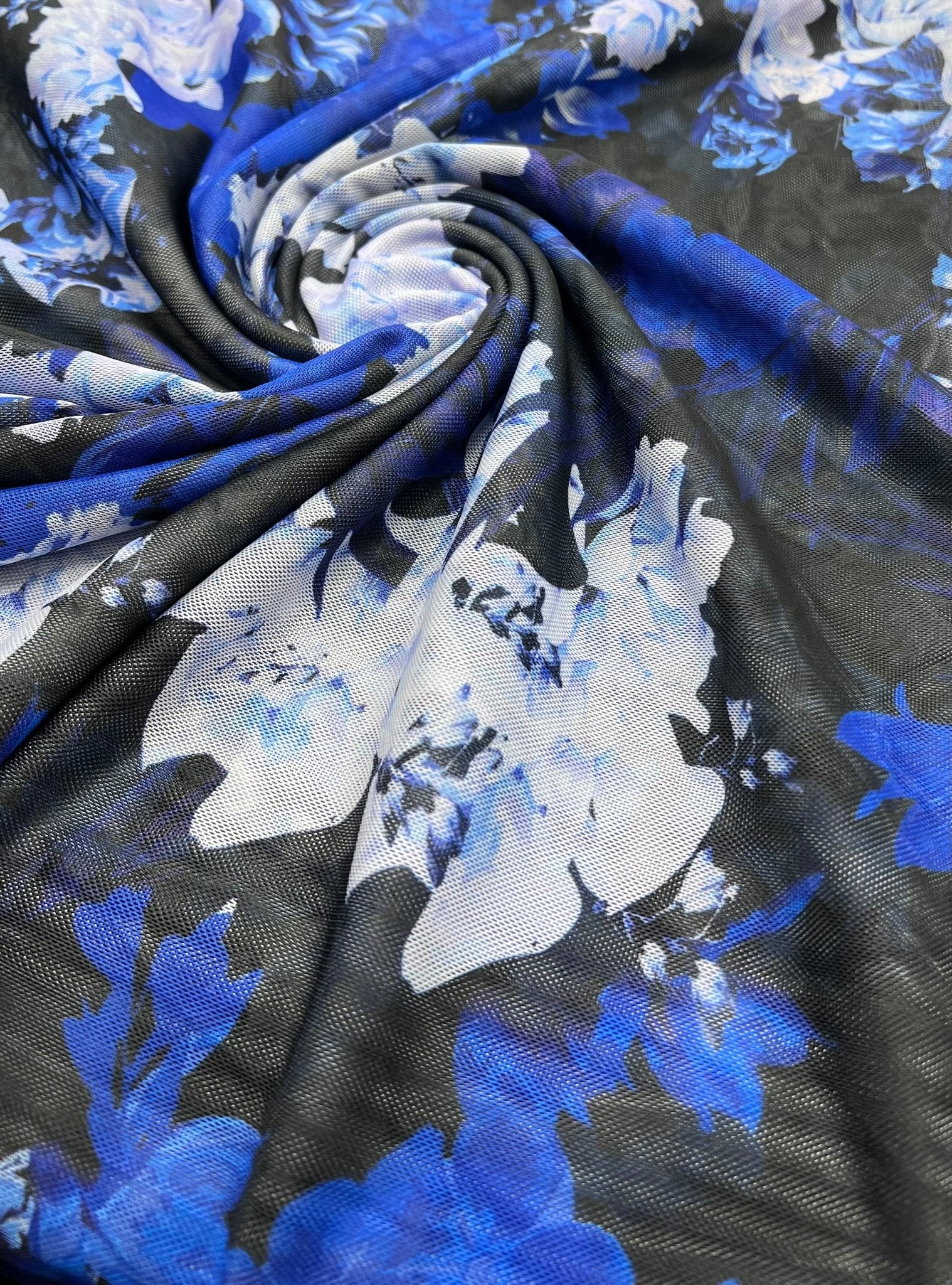 Blue Floral Mix Mesh Fabric Stretch - T9 Fabrics