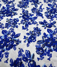 Blue Floral Print 2X1 Fine Rib Stretch Fabric - T9 Fabrics