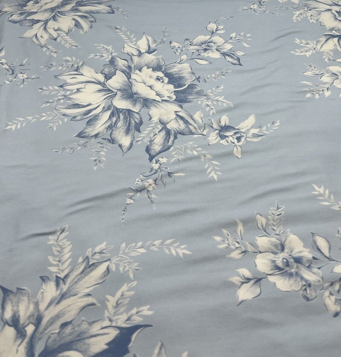 Blue Floral Print Super Soft Spun Poly Stretch Fabric - T9 Fabrics