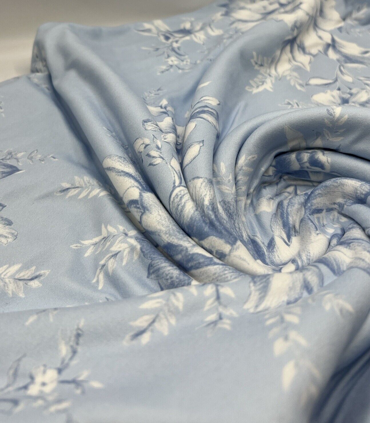 Blue Floral Print Super Soft Spun Poly Stretch Fabric - T9 Fabrics