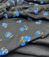 Blue Floral Print Viscose Elastane Fabric - T9 Fabrics