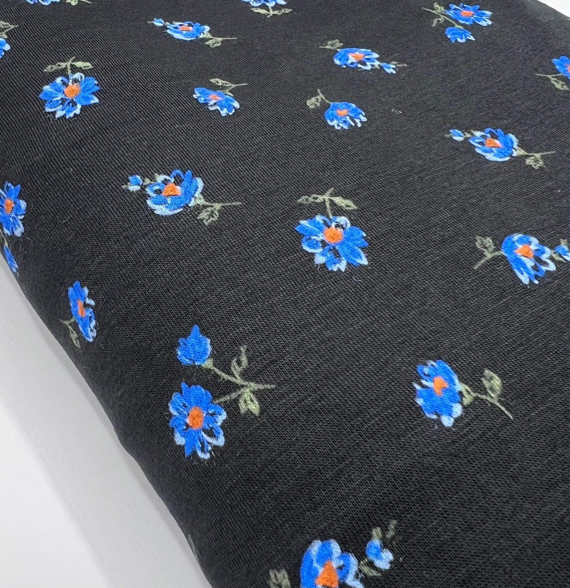 Blue Floral Print Viscose Elastane Fabric - T9 Fabrics