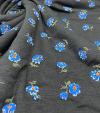 Blue Floral Print Viscose Elastane Fabric - T9 Fabrics