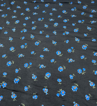 Blue Floral Print Viscose Elastane Fabric - T9 Fabrics