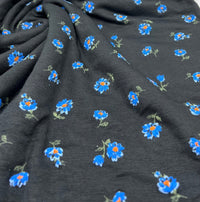 Blue Floral Print Viscose Elastane Fabric - T9 Fabrics