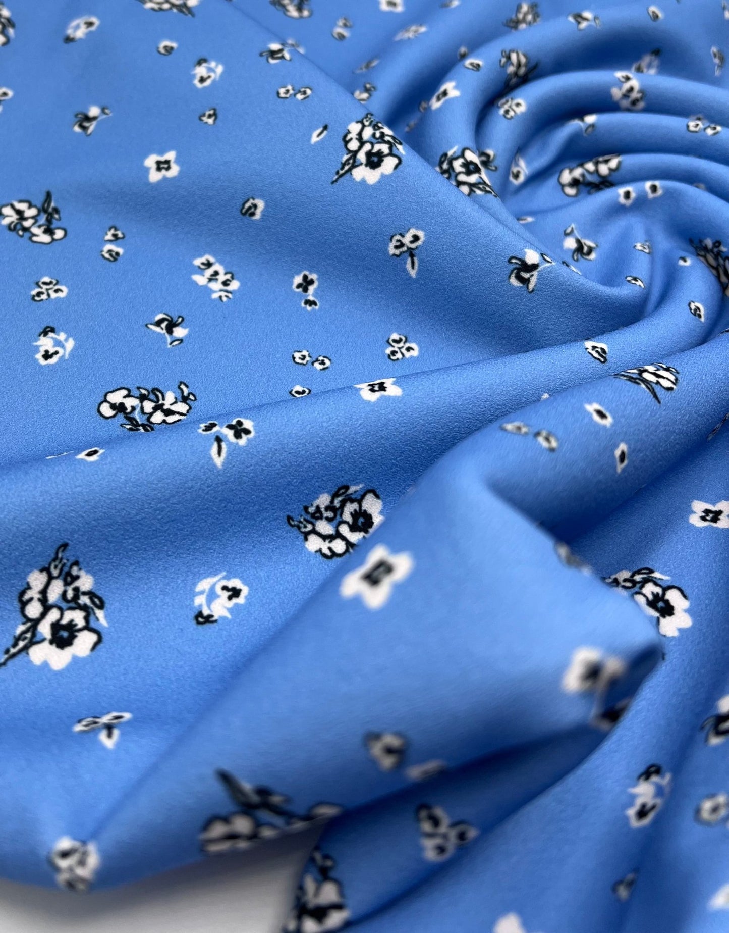 Blue Floral Printed Scuba Crepe Jersey Fabric 4 Way Stretch - T9 Fabrics